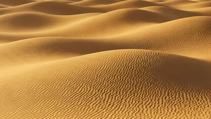 Golden sand dunes creating a wavy desert landscape under sunlight