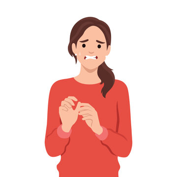 Nervous anxious woman illustration &ndash; fear and worry expression. Flat vector illustration isolated on white background