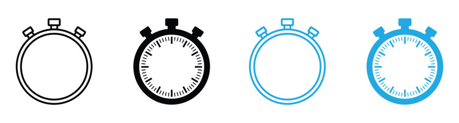 Stopwatch icon vector. Timer sign and symbol. Countdown icon. Period of time. Stopwatch icons for measuring time in black and blue tones.