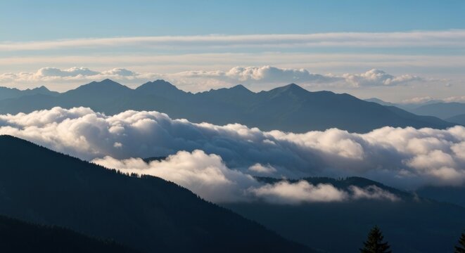Mountain range with a cloud layer