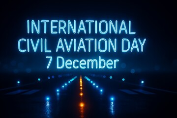 International civil aviation day december 7th neon sign on runway