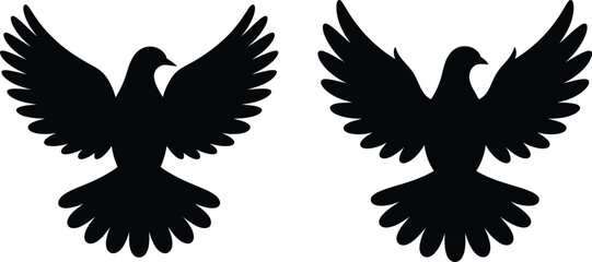 Obraz premium Flying Dove Silhouette Vector Logo Element. Peace Bird Symbol Black Icon with Open Wings.