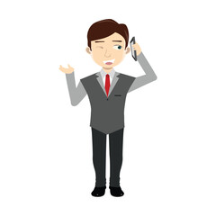 Happy businessman talking on a mobile phone and gesturing. Concept of business communication