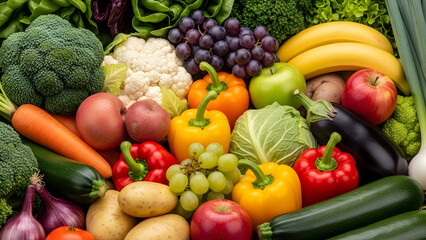 Fresh and colorful assortment of fruits and vegetables for healthy eating