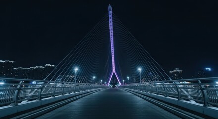 Night view of a modern cable-stayed bridge