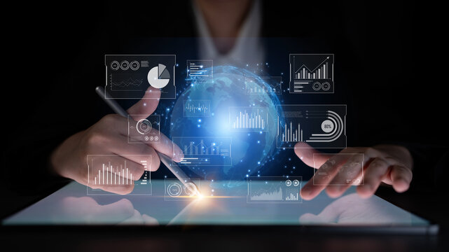 Real-time global data analytics dashboard visualizing insights from interconnected systems for decision-making, business analytics, and digital transformation Latch - Powered by Adobe