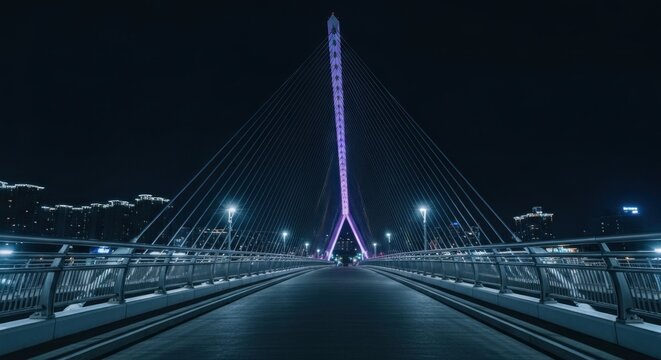 Night view of a modern cable-stayed bridge