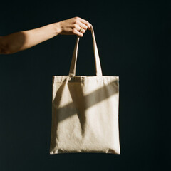 Neutral Beige Tote Bag Mockup Held by Hand Ideal for Marketing, Branding, and Promotion