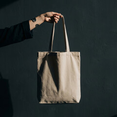Realistic Neutral Beige Tote Bag Mockup Showcasing Fabric Texture for Product Display