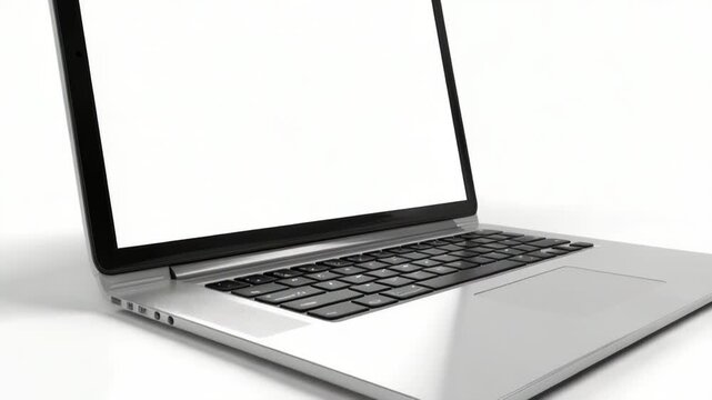 A laptop with a blank white screen, ready for use or programming