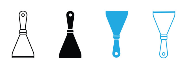 Putty knife.  Diverse putty knife icons for construction and home repair. Putty scraper tool icon. Vector illustration. 