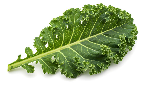 Single fresh green kale leaf isolated on a white background