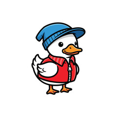 Cartoon Duck Character Wearing a Blue Hat and Red Vest.
