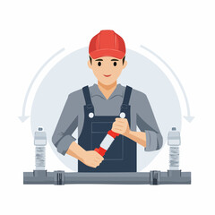 Plumber repairs pipe in basement with wrench, carefully tightening the connections to prevent leaks and ensure proper water flow, showcasing expertise.