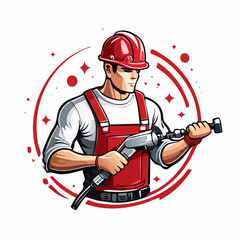 Construction worker operating jackhammer on construction site with safety gear during a project, showcasing hard work and determination.