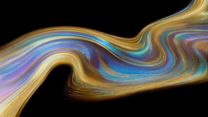 Shimmer gold and blue ribbon flow with iridescent swirl, shimmering strands and glowing particles conveying elegant motion and luminous texture - Powered by Adobe