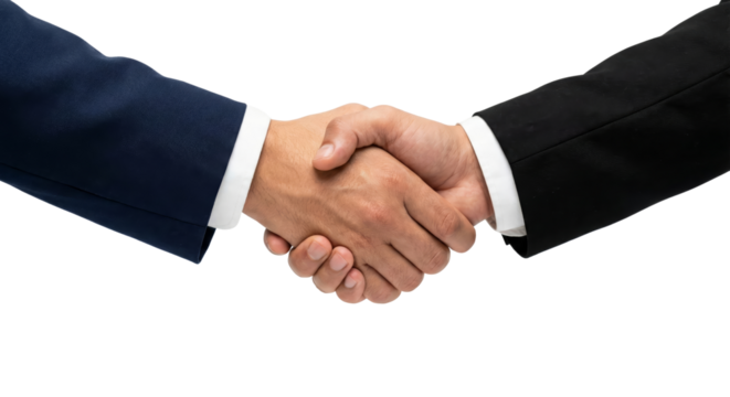 Two Businessmen Formal Handshake Against a Plain Backdrop Showcasing Partnership