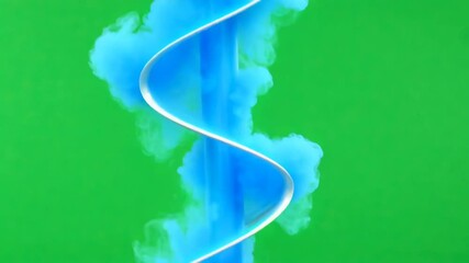 Blue smoke spiral ribbon on green abstract background conveying motion and energy in vibrant serene composition - Powered by Adobe