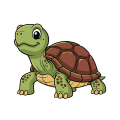 Cartoon Turtle with Brown Shell and Green Skin Illustration.