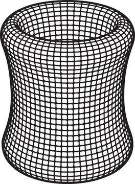 Black wireframe vector illustration depicting a hyperboloid shape resembling a cooling tower structure