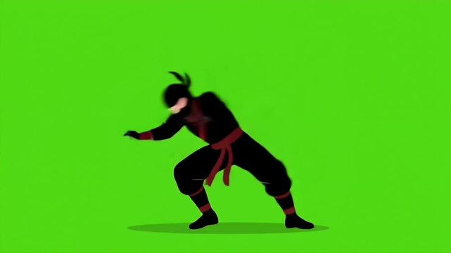 Silhouette Ninja Performing Acrobatic Flip Through Ring.