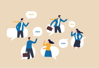 Conversation or business discussion, meeting, talk or chat together, group talk or communication dialog, message or speaking concept, business people coworker having conversation on speech bubble