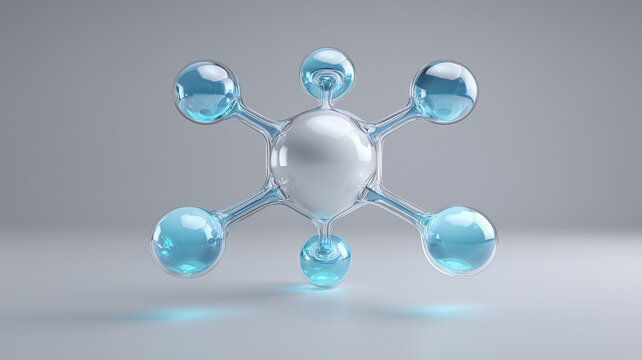 A glossy molecular structure representing scientific innovation and the conceptual visualization of chemical and biological processes within advanced research fields.

