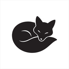  Silhouette sleeping fox curled up animal wildlife vector illustration