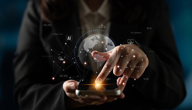 Global AI network showing connection between AI, global, and network elements across the digital world and data infrastructure Latch - Powered by Adobe