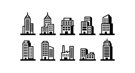 Obraz premium Collection of diverse building icons representing various architectural styles and urban structures