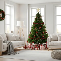 living room with christmas tree
