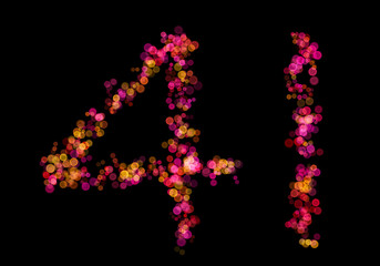 Number forty-one, 41 made with multicolored bokeh lights effect, Bokeh on black background, Digit, Blur, Glitter, Defocused, Seamless polka dot pattern, Illustration design