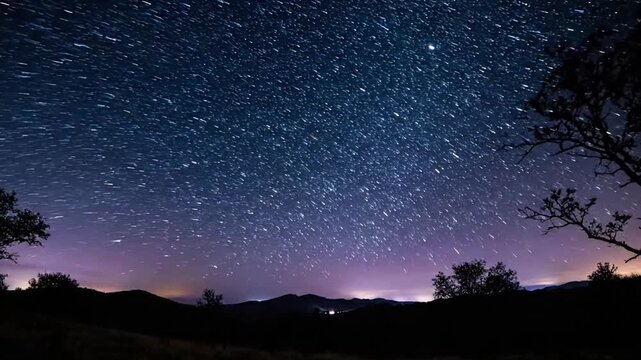Cosmic ray tracing through clouds with starlight grain effect night style featuring starlight, grain, nature, nighttime, cinematic 4k animated overlay, seamless loop stock footage background