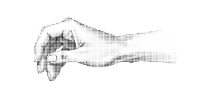 Hands, female brush, illustration in halftone style, soft dotted texture, warm emotional mood, for greeting cards and romantic designs. vector
