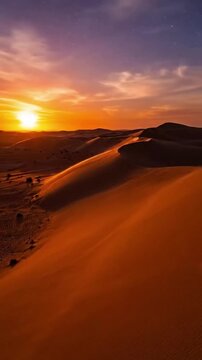 Desert sunsets fade to twilight hues with aerial view of sandy desert effect Aerial Desert Landscapes style featuring desert, sand, dunes, wind, cinematic 4k animated overlay, seamless loop stock