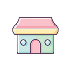 Cute pastel house illustration with pink roof and rounded features.