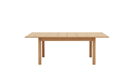 Fototapeta premium Rectangular light brown natural wood dining table with visible grain and extendable seam on a transparent seamless background with copy space, showcasing minimalist design and functional elegance