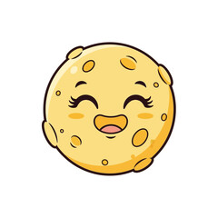 Cute Cartoon Moon Character with Smiling Face and Craters.