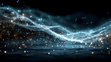 Dark blue and glow particle abstract background.