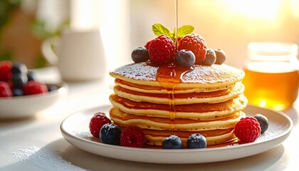 Blini &mdash; Russian Thin Pancakes with Berries and Honey