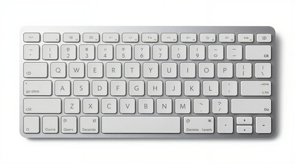 Minimalist modern wireless keyboard with clean white keys and sleek design on white background