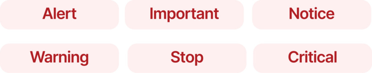 Red Alert & Warning Labels UI Set . Important Notice and Alert Tags Buttons 