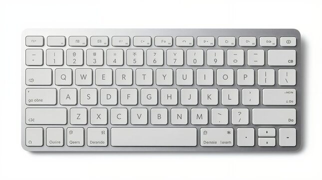 Minimalist modern wireless keyboard with clean white keys and sleek design on white background - Powered by Adobe
