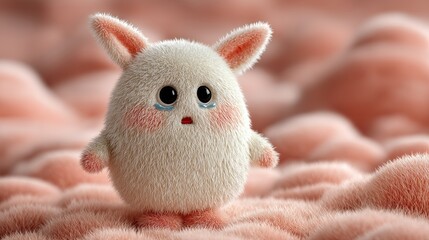 Cute White fluffy 3D Monster crying sad. Romantic character illustration for Valentine's Day