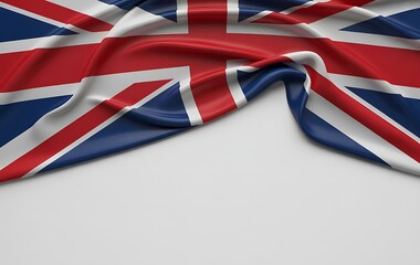 Waving union jack flag on white background with copy space