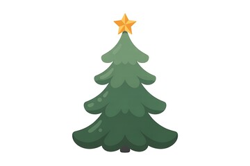 Fototapeta premium Simple green christmas tree with a golden star on top