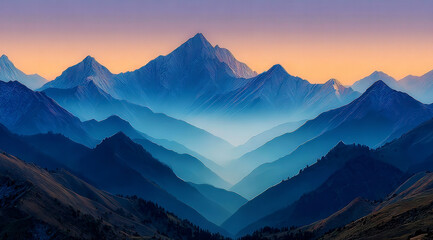 Obraz premium Majestic mountain range with layers under twilight sky