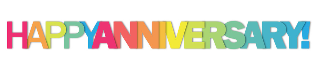 HAPPY ANNIVERSARY! colorful typography banner on transparent background