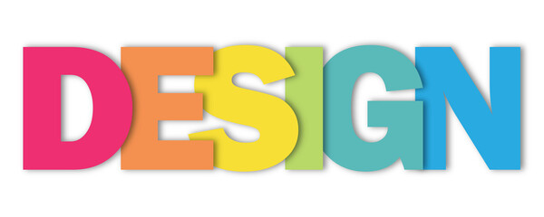 DESIGN colorful typography banner on transparent background