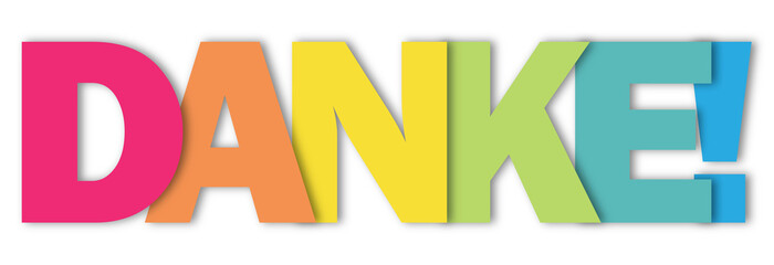 DANKE! (THANK YOU! in French) colorful typography banner on transparent background